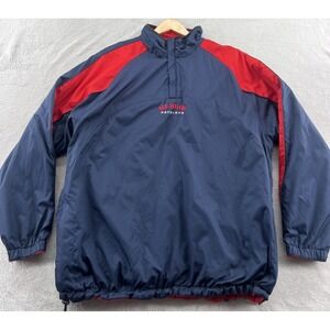 VTG NFL Jacket Men's Large New England Patriots Pullover Windbreaker Blue Red